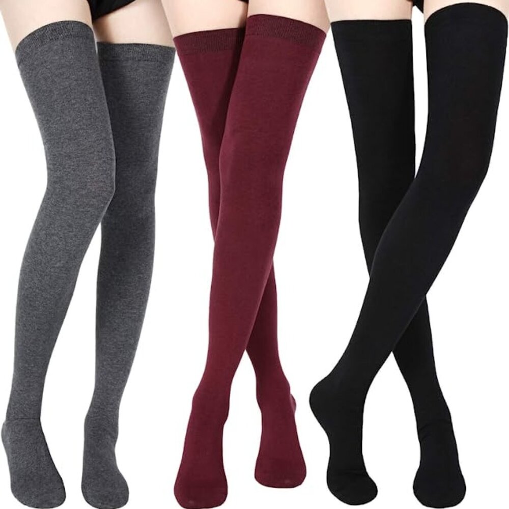 3 Pair Extra Long Socks Thigh High Cotton Socks